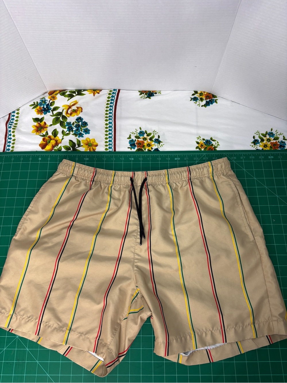 WXYZ Mfg Co. Men's Tan Stripe Beach Shorts Swim Summer Not Lined